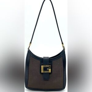 Gucci Black and Brown Shoulder Bag with Gold Detail